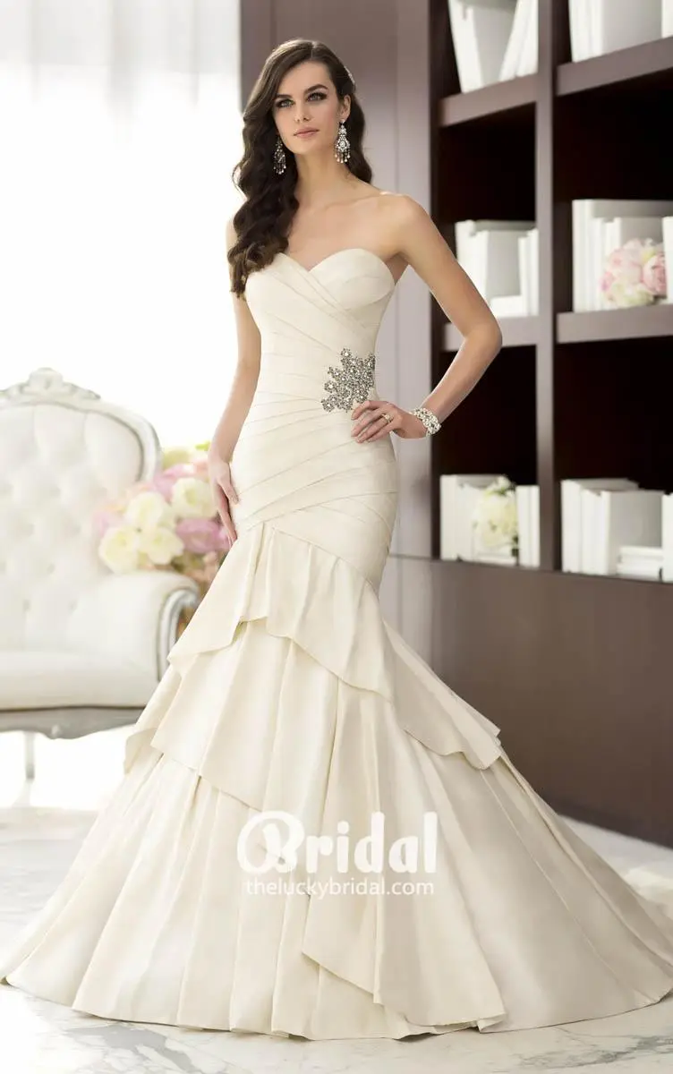 structured-fit-and-flare-satin-wedding-dress-with-brooch-1